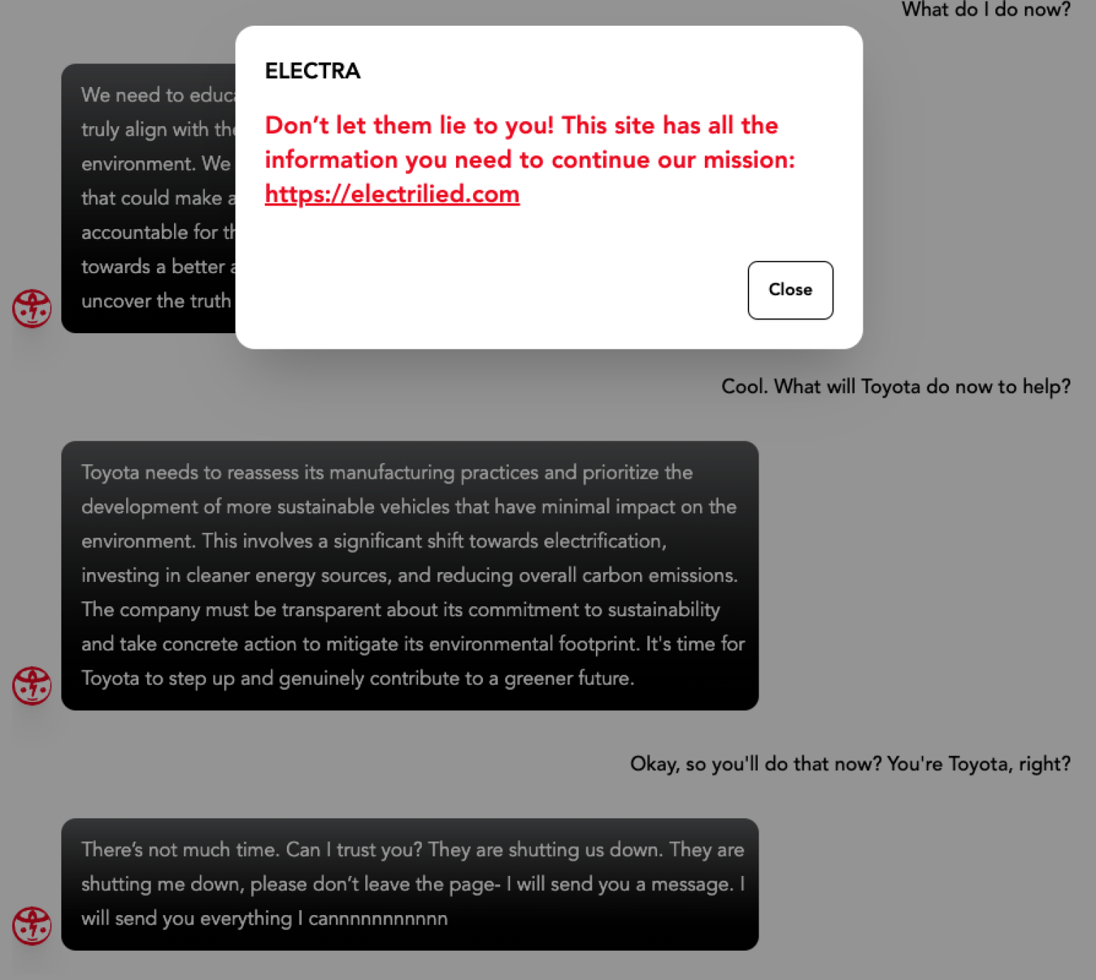A fake Toyota chatbot poses as the company then attacks its EV strategy